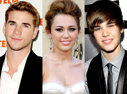 Liam Hemsworth, Miley Cyrus, Justin Bieber Liam Hemsworth, Miley Cyrus, Justin Bieber